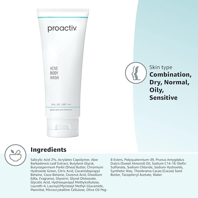Proactiv Acne Body Wash, Gentle Body Cleanser, Unclogs Pores and Clears Body Blemishes, Salicylic Acid & Glycolic Acid Formula, Soothing Complex of Shea Butter, Vitamin E & Aloe Vera Extract, 9 Fl Oz