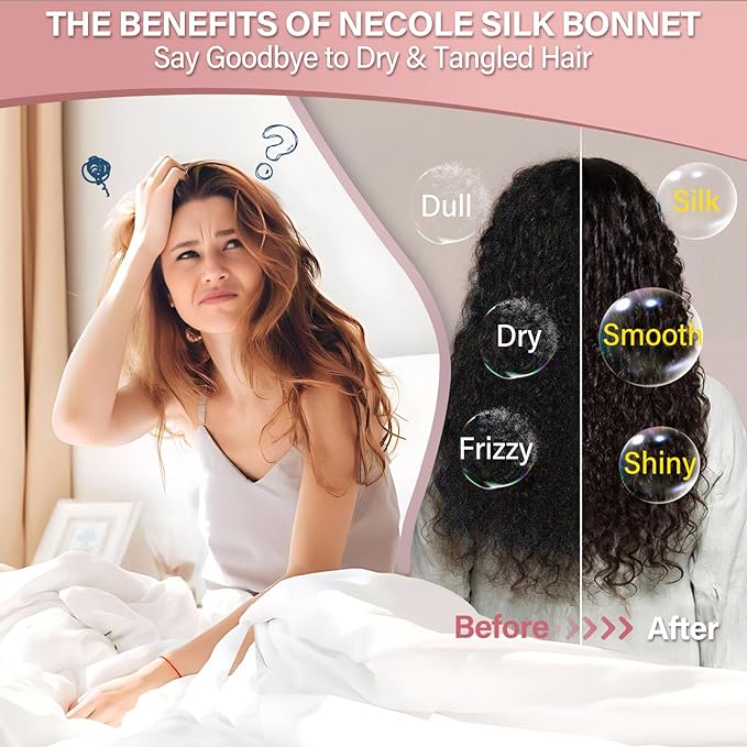 22 Momme 100% Mulberry Double Silk Bonnet for Sleeping Women Double Layer Lined Stay On Head for Hair Care with Adjustable Elastic Band Non-Slip Silk Turban Curly Hair Silk Hair Cap Pink