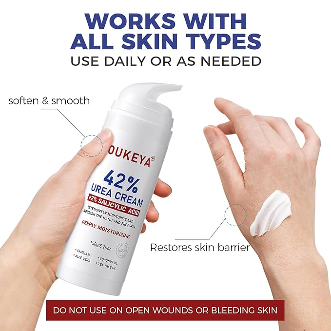 Urea Cream 42% plus Salicylic Acid 2% Intensive Repair Treatment for Cracked Skin on Hands, Heels, Elbows, and Lips - Relief for Dry Feet - Enhanced Pump Dispenser Packaging - Gross wt 8.03 OZ