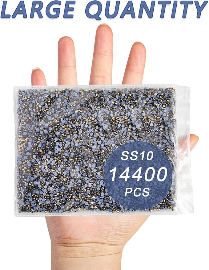 Beadsland Hotfix Rhinestones Bulk, 14400PCS Crystal Hot Fix Rhinestones for Crafts Clothes DIY Decoration, Aurum, SS10, 2.7-2.9mm