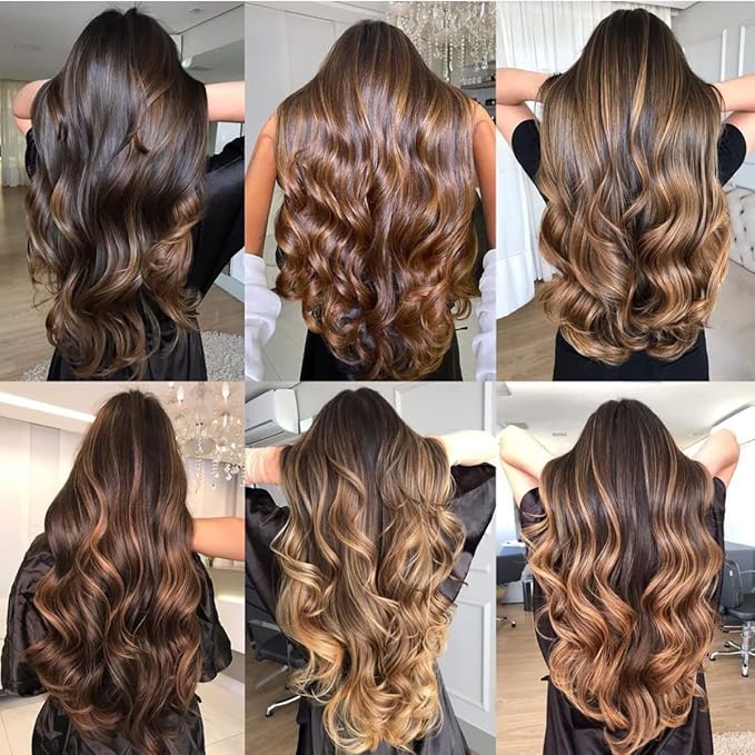 Clip in Human Hair Extensions,120g 8pcs Lace Clip in Real Human Hair Extensions Straight 4/27 Balayage Strawberry Blonde to Medium Brown 14inch