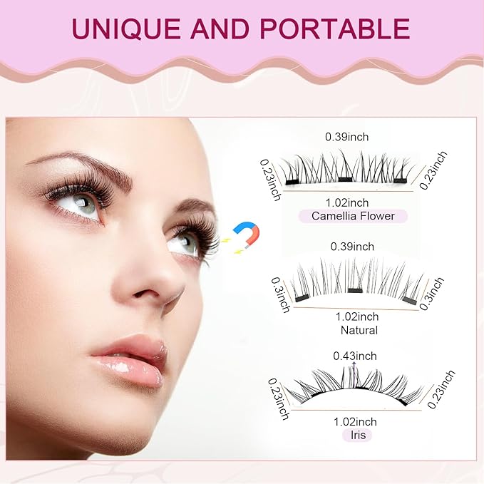 Ginani Magnetic Eyelashes with Applicator,Magnetic Eyelashes Natural Look, Ginani Magnet Lashes without Eyeliner,No Glue Needed Soft Lashes for Women(Camellia+Natural+Iris)