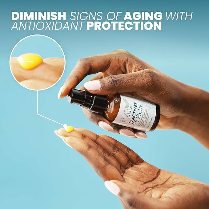 Eva Naturals 10 Actives Serum – Vitamin C, Niacinamide, Hyaluronic Acid, Turmeric, CoQ10 – Natural Anti Aging Face Serum for Dark Spots, Wrinkles, Acne, Skin Care & Facial Spot Remover