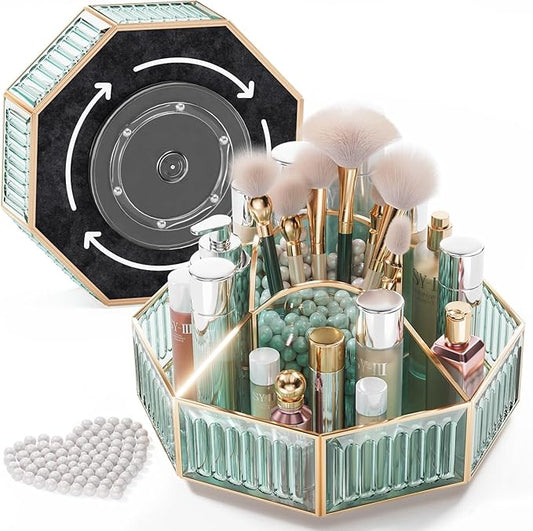 360° Rotating Makeup Organizer – Spinning Vanity Organizer with Makeup Brush Holder for Countertop, Bathroom Storage, Skincare, Perfume & Cosmetic Organizer for Vanity