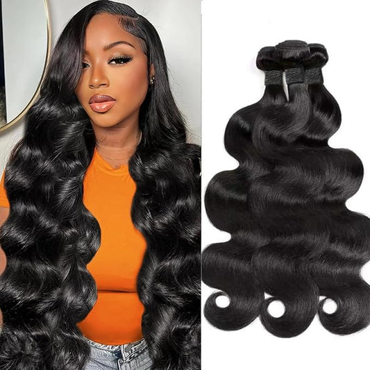12A Human Hair Bundles 24 24 24 Inch Body Wave Bundles Human Hair 100% Unprocessed Brazilian Virgin Hair 3 Bundles Deals Weave Extensions Natural Black Color Bundle