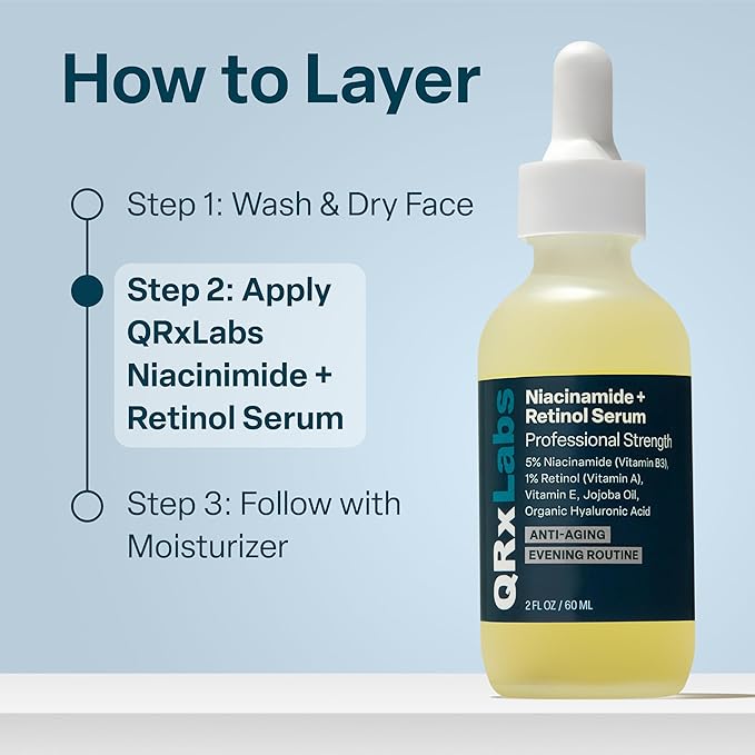QRxLabs 5% Niacinamide Serum with 1% Retinol & Alpha Arbutin - 2 Fl Oz - Anti-Aging Retinol Serum for Face, Pore Minimizer & Wrinkle Reducer