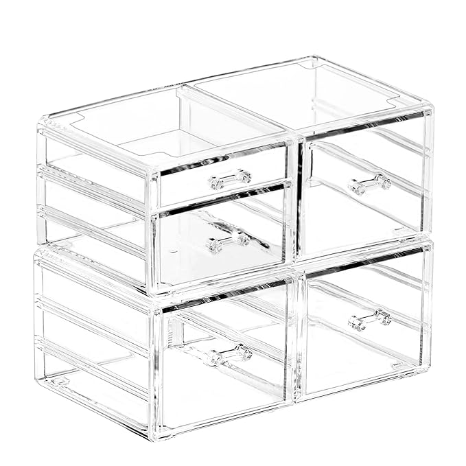 Cq Acrylic 2 Pack Clear Desk Organizer With 5 Drawers, Skincare & Makeup Organizer for Vanity, Hair Clip & Jewelry