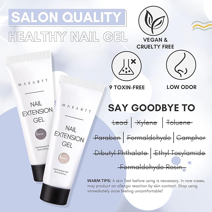 Makartt Poly Nail Gel Kit, High Tea Collection,Extension Build Enhancement All-in-one Kit for BeginnerTechnician with Base Top Coat Nail Brush File Dual Forms Tools 15ML 4 Colors