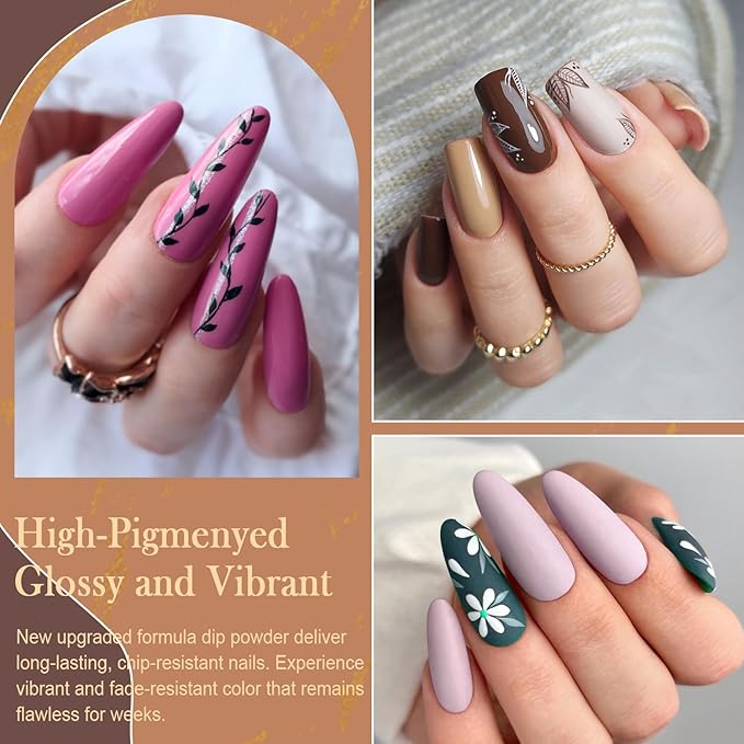 27 Pcs Fast Dry Dip Powder Nail Kit Starter 20 Colors Nude Gray Brown Dipping Powder with Essential Steps 1-4 Liquid & Nail Tools No UV/LED Lamp Needed Long Lasting Gift Set for Women AK34