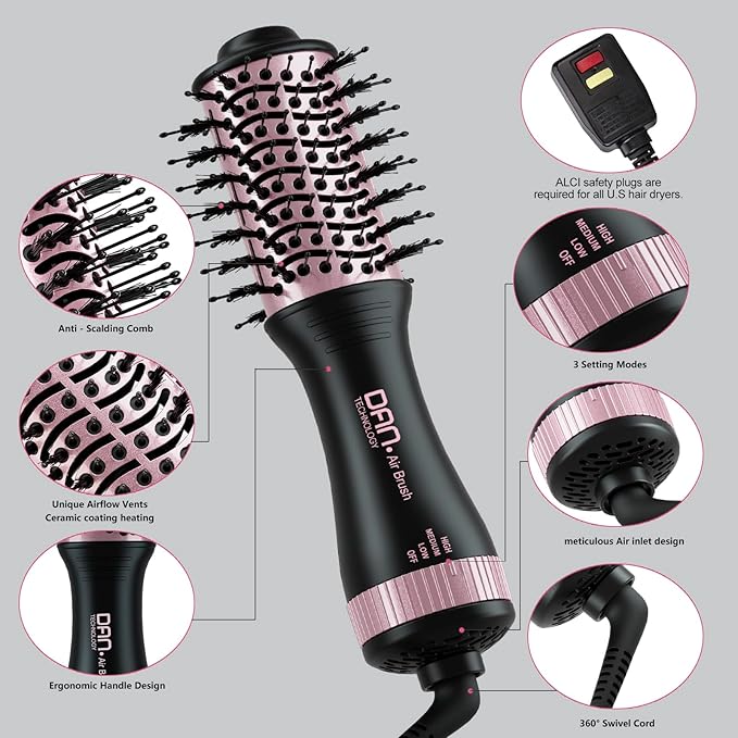 DAN Dual Voltage Hair Dryer Brush, 4 in 1 Blow Dryer Brush and Styler Volumizer