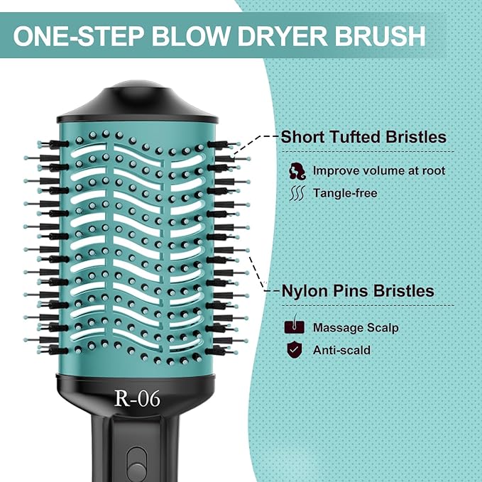 Hair Dryer Brush Blow Dryer Brush in One, 4 in 1 Hair Dryer and Styler Volumizer with Oval Barrel, Professional Salon Hot Air Brush for All Hair Types, Teal