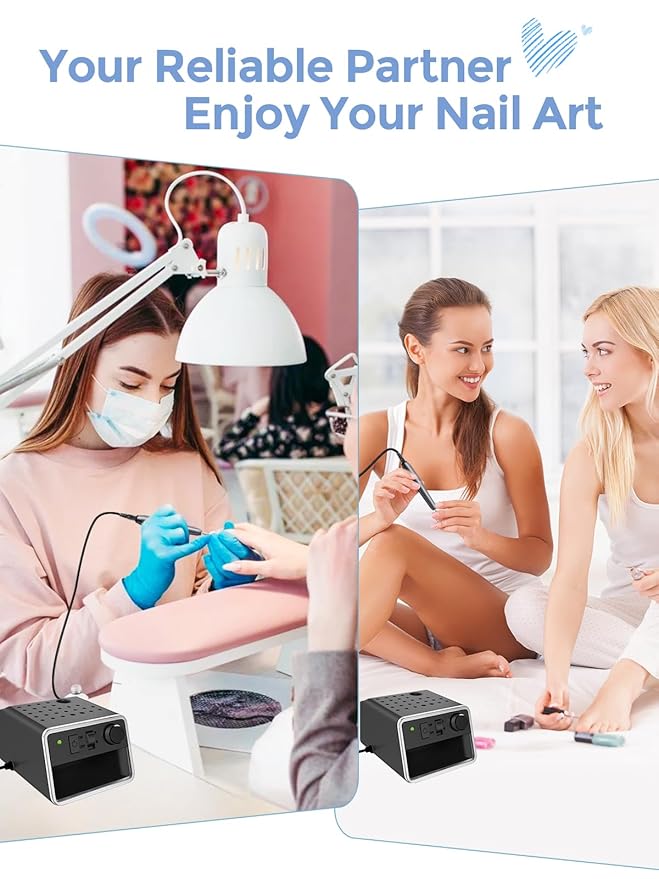 Subay Nail Drill Machine Electric File, Portable for Acrylic Gel Dip Powder Nails, Nail Drill Kit for Manicure Pedicure, Nail Set with Everything, Rose Pink (Silvery)