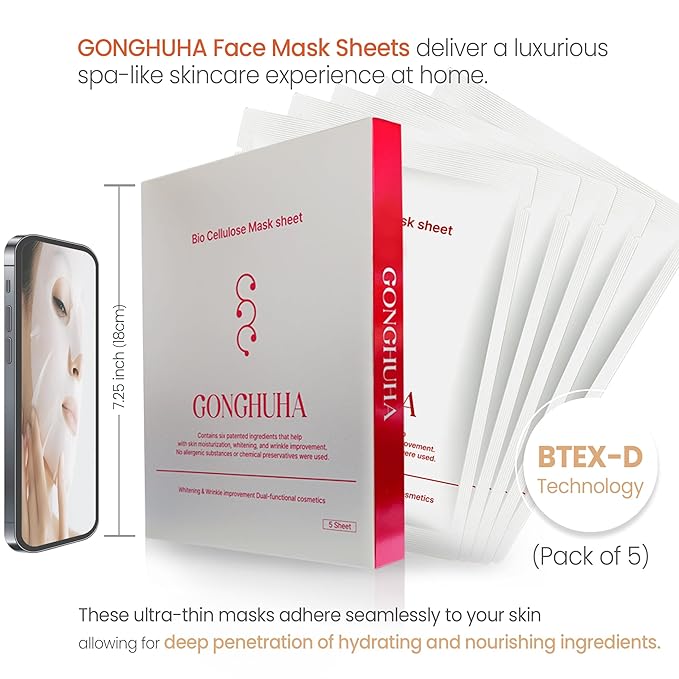 Korean Bio Cellulose Face Mask Sheet for Deep Hydrating, Soothing, and Refreshing Skin – Facial Mask for Women and Men, Self-Care Sheet Mask for All Skin Types (5 Sheet)
