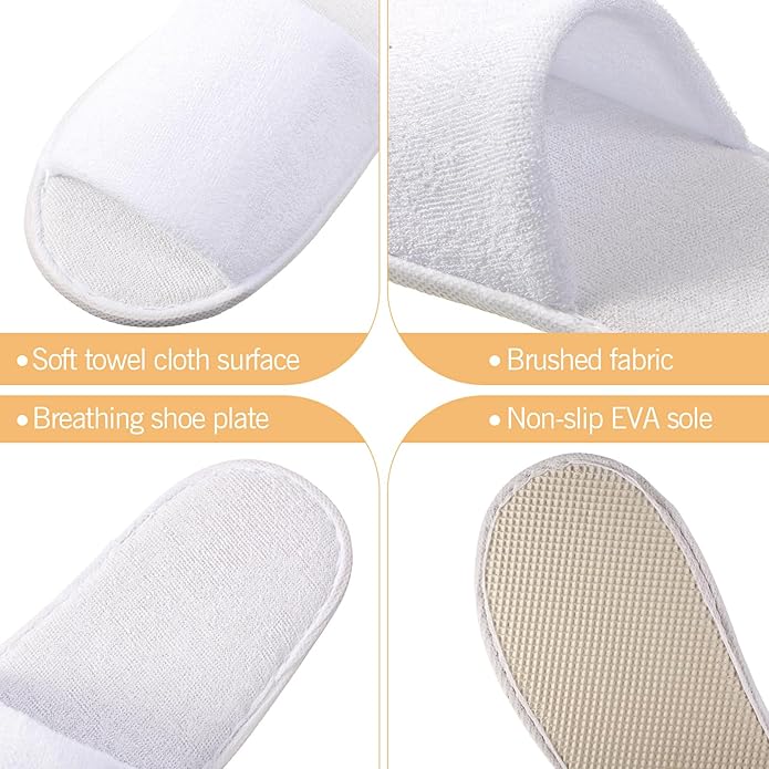 12 Pairs House Slippers for Guests Disposable Open Toe Spa Slippers Bulk for Wedding Party Unisex