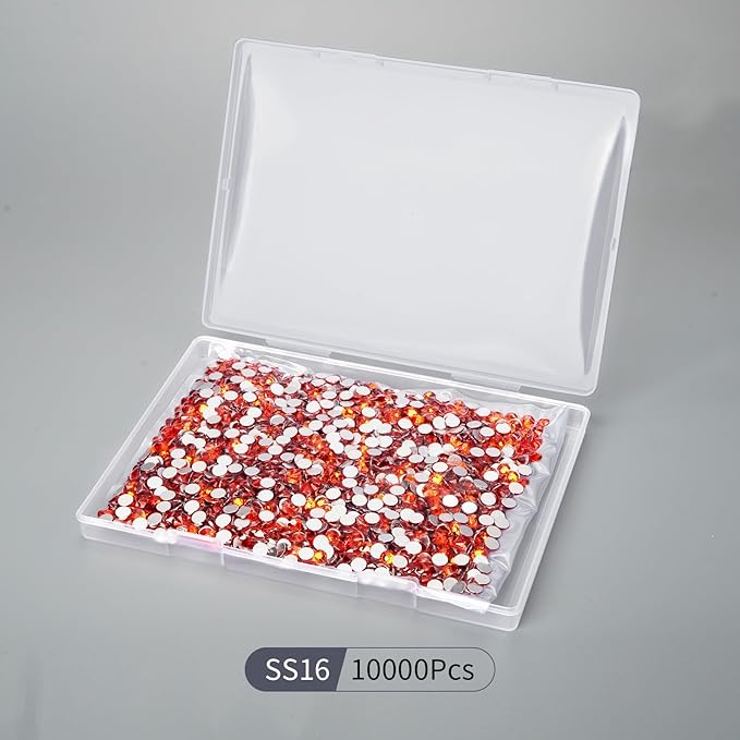 10000PCS Orange Rhinestones Bulk, Flat Back Crystal Glass Stone Round Gems,SS16, 3.8-4.0mm