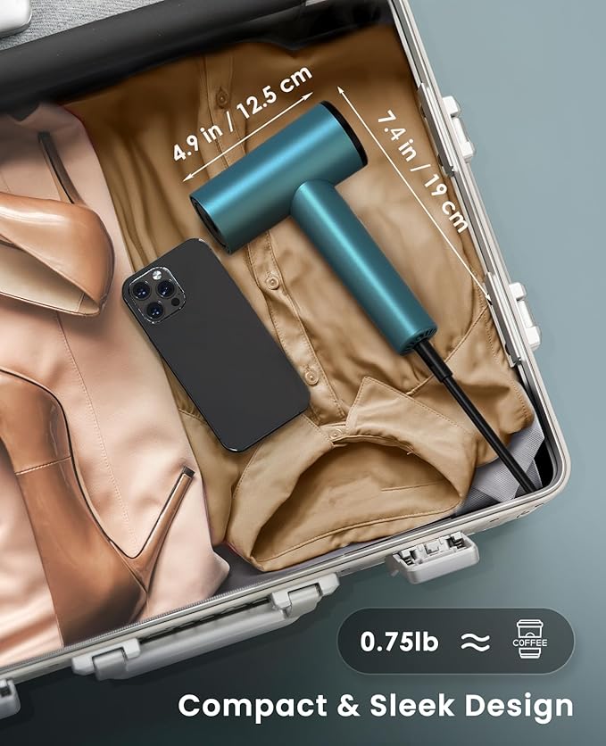 Ionic Hair Dryer, High-Speed Blow Dryer - 150,000 RPM Brushless Motor, 500 Million Negative Ions, Ultra-Light & Small, Smart Temp Control, Quiet Hairdryer for Women, Ideal for Travel, Home