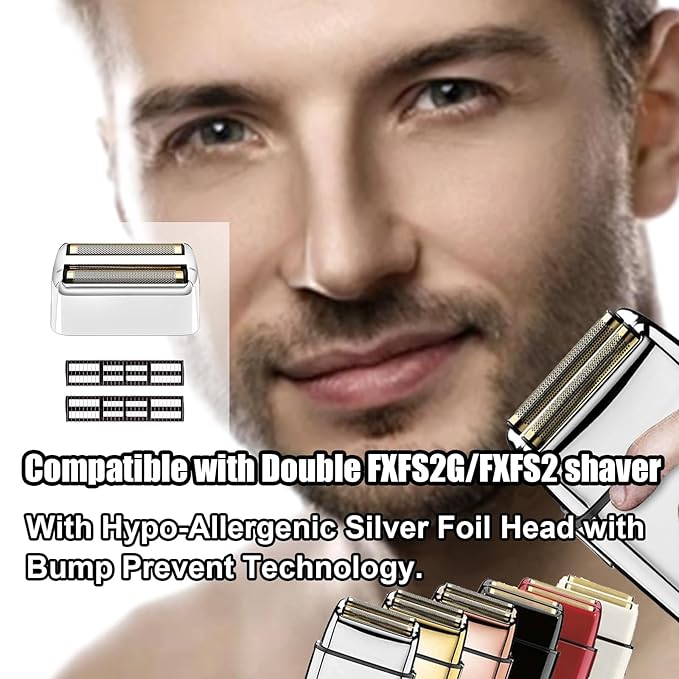 4 Pack Shaver Replacement Foil and Cutters compatible with BaBylissPRO Double FXFS2 Metal shaver foil replacement (Sliver-4PCS)