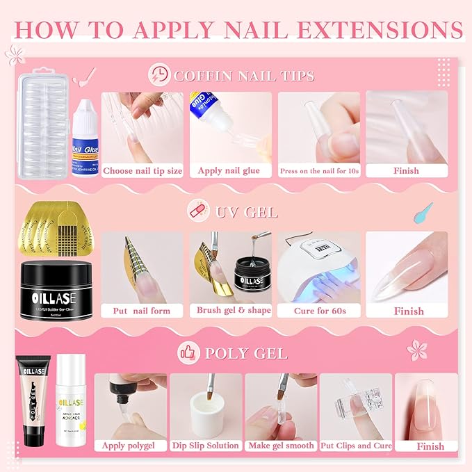 20 Colors Gel Nail Polish Kit with UV Light Starter Kit, 3 Styles Nail Extension, Poly Extension Gel, Builder Gel, Nail Tips, Nail Polish Sets for Women, Gel Nail Polish Set with Top and Base Coat