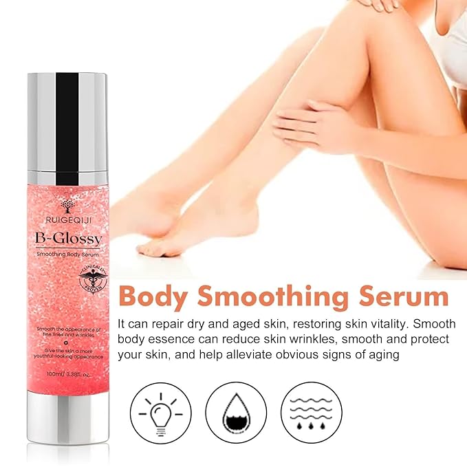 Be Glossy Smoothing Body Serum for Wrinkles - Infused with Hyaluronic Acid, Vitamin E, Glycerin and Shea Butter - Hydrating Nourishing Repairing for Silky Smooth Skin 60ML/2 Fl Oz
