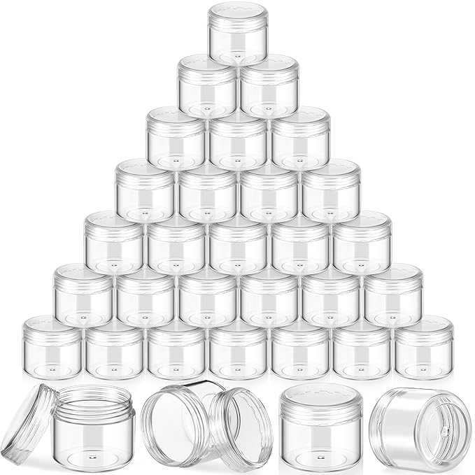 Patelai Small Clear Plastic Cosmetic Containers with Lids Cosmetic Sample Containers Travel Tiny Jars Round Pot Jars for Storage of Creams Makeup Ointments Skincare Lip Scrub(20g,100 Pcs)