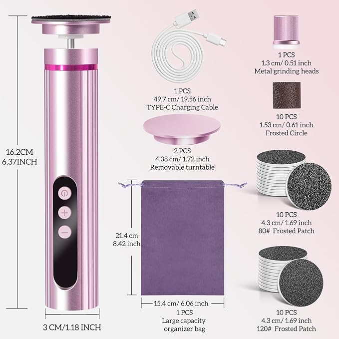 Ranrose Electric Foot File Callus Remover - Professional Cordless Foot Sander for Cracked Heels & Dead Skin, 9-Speed Pedicure Tool with LED Display & Fast Charging Gift-Ready for Women