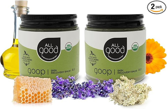 All Good Goop Organic Skin Care Recovery Balm - All Purpose Ointment w/Calendula, Lavender, Beeswax - Chafing Cream, Dry Skin Salve, Cracking Lip Moisturizer - Soothes, Hydrates & Calms - 4oz, 2-pack