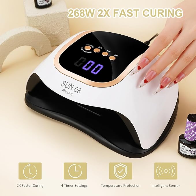 Wisdompark 268W UV LED Nail Lamp, Nail Dryer for Gel Polish, 4 Timers Curing Lamp Professional Nail Light, 66Pcs Uv Beads and Automatic Sensor