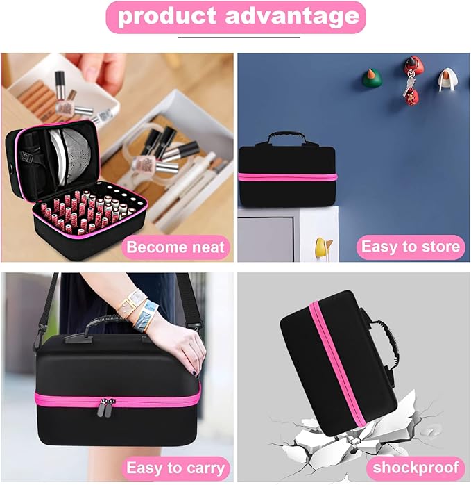 Nail Polish Organizer Case, 42+ Bottles Nail Polish Storage Supplies Organizer Nail Bags Box Organizer Carrying Case for Nail Stuff, Tool, Nail Kit Bag Box Holder for Salon Home DIY Nail Tech Gift