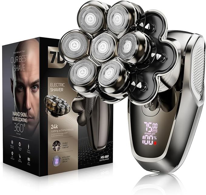 7D Head Shavers for Bald Men, SHPAVVER Detachable Head Shaver LED Display Dry Wet Bald Head Razor, IPX7 Waterproof Head Shavers with Type-C Charge
