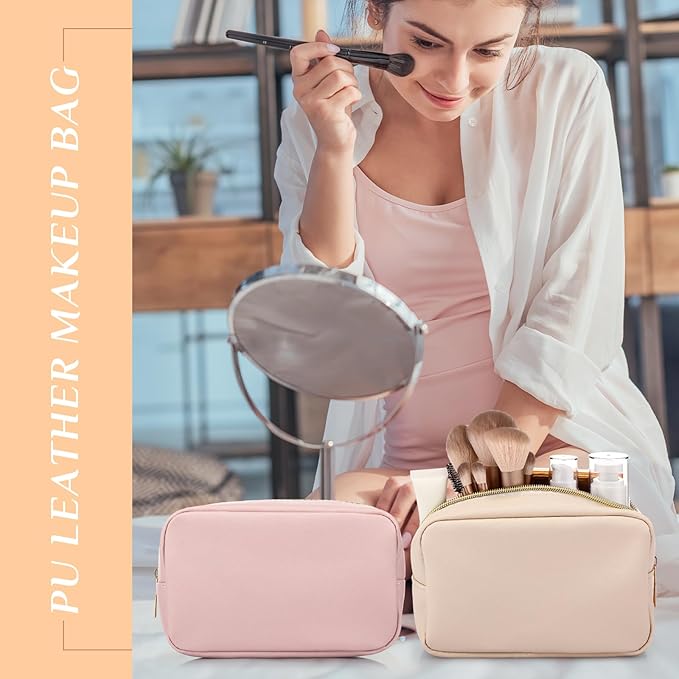 Sweetude 10 Pcs Preppy Makeup Bag Bulk Cosmetic Bag Bridesmaid Gift Wedding Day Bachelorette Party Favor Toiletry Pouch DIY PU Leather Skincare Pouch for Women(Classic Color)