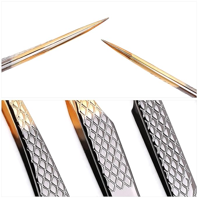 Lash Eyelash Extension Tweezers Set 4Pcs,Professional Eyelash Applicator Tool,Straight and Curved Precision Stainless Steel Tweezers Lash Extension Supplies(Black Gold)