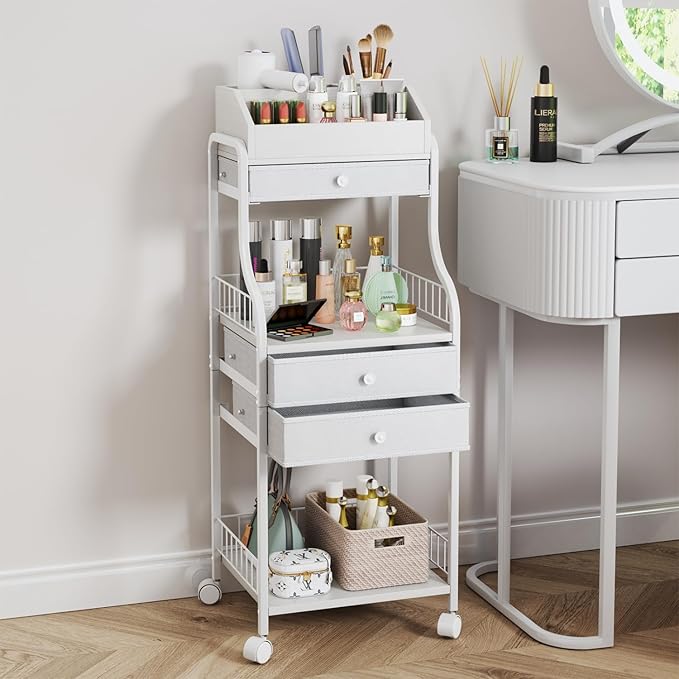 HapiRm Floor Makeup Organizer Storage - Vanity Skincare Make Up Organizers and Storage with Drawers, Cosmetics Display Cases Holder for Skin Care Nail Polish Perfume Makeup Brush