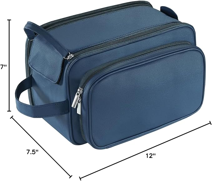 Buruis Extra Large Toiletry Bag for Men, Travel Toiletry Organizer Dopp Kit Water-resistant Shaving Bags, PU Leather Cosmetic Bathroom Shower Bag for Toiletries, Grooming, Accessories (Blue)