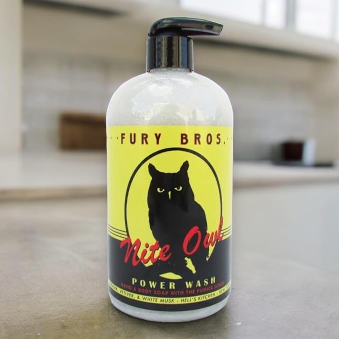 Premium Power Wash | Nite Owl | Lavender Vetiver White Musk | Hand & Body Wash | Exfoliating Pumice | Moisturizing Aloe Vera | Highly Scented | Made in USA | 16 oz | Dad Men Bath