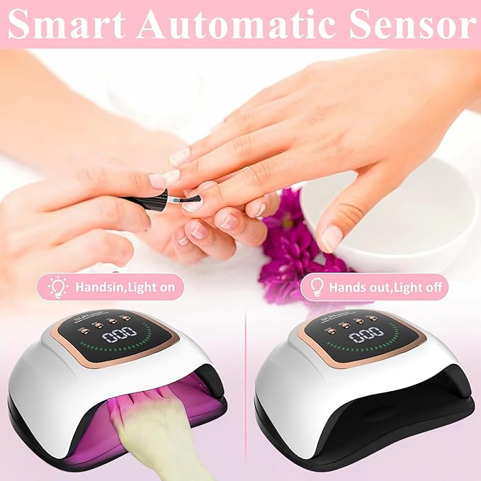 UV LED Nail Lamp, 300W Professional UV Nail Dryer Light for Gel Nails with 72 Beads, Fast Curing Gel Polish Lamp Auto Sensor 4 Timer Setting, Nail Art Drying Tools for Fingernail and Toenail