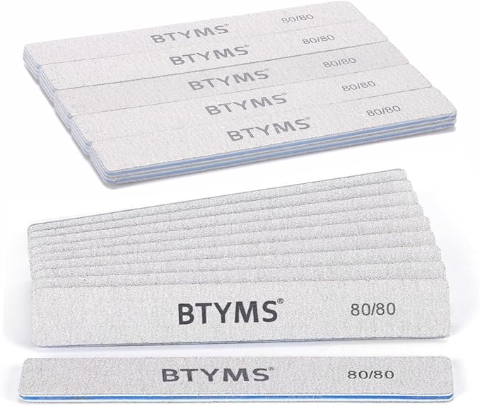10 Count 80/80 Grit Rectangle Nail Files for Acrylic Nails, Reusable Buffering Files Double Sided Emery Boards for Nails