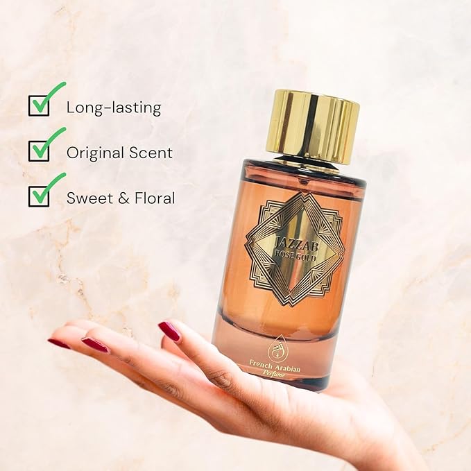 Jazzab Rose Gold Arab Perfume 100ml –Rose Woody Amber Oud Perfume For Her Eau De Parfum 100ml Fresh Scent Spray for Women