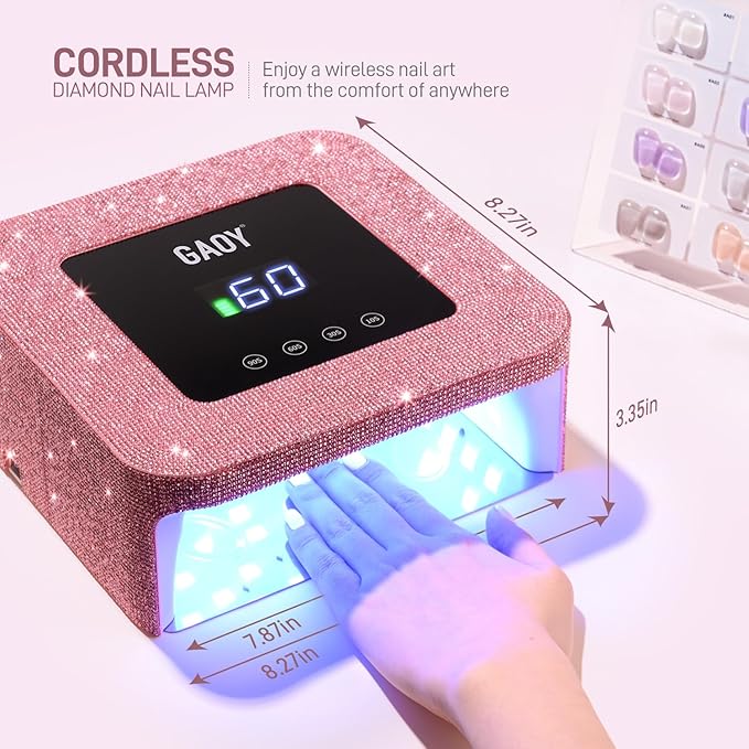 GAOY Cordless UV LED Nail Lamp for Gel Nails, Rechargeable UV Light, Professional Nail Dryer with 4 Timers, Automatic Sensor and Sensitive Mode for Fast Curing, Pink Diamond