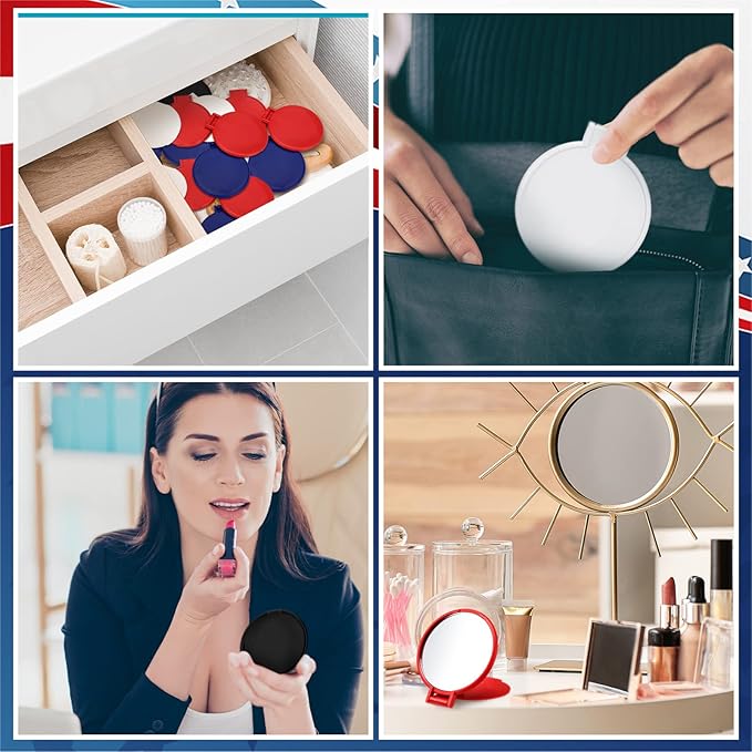 Weysat 48 Pcs Bulk Compact Mirror for Women Gift Pink Pocket Purse Multicolor Mini Mirror Gifts Stuffer for Wife Lover(Red, Blue, White, Black)