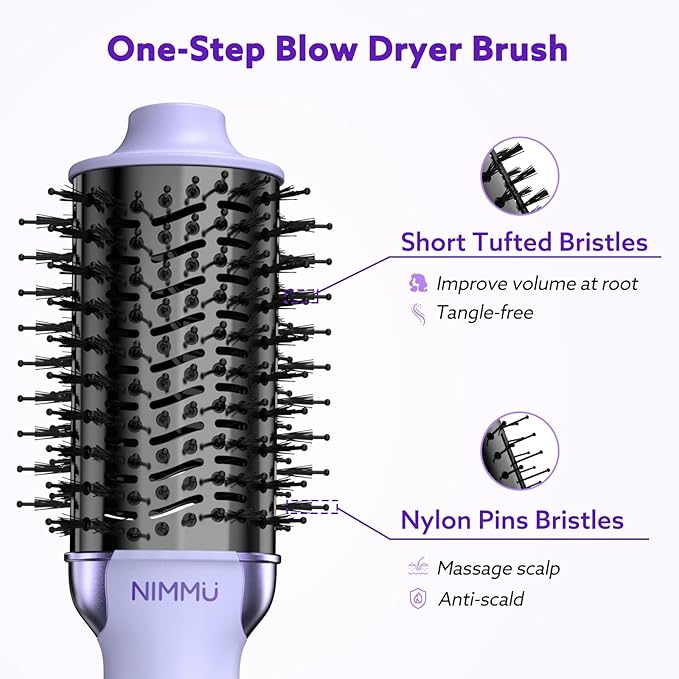 Nimmu Hair Dryer Brush Blow Dryer Brush in One, 4 in 1 Hair Dryer and Styler Volumizer for Drying Straightening Curling Volumizing Hair, Upgraded Hot Air with 2.4” Oval Barrel, Purple