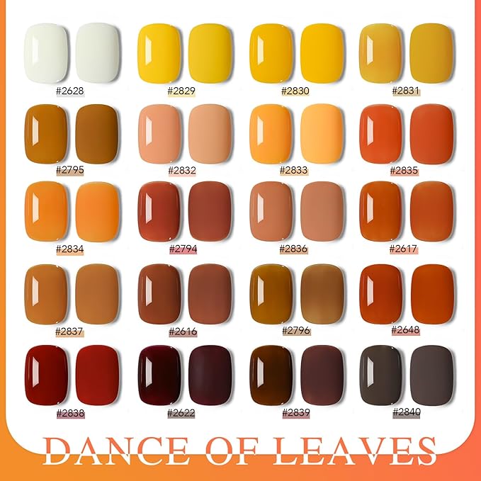 GAOY 23 Pcs Gel Nail Polish Kit, Orange Yellow Brown Fall Colors UV Gel Polish Set with Glossy & Matte Top Coat and Base Coat for Nail Art Home DIY