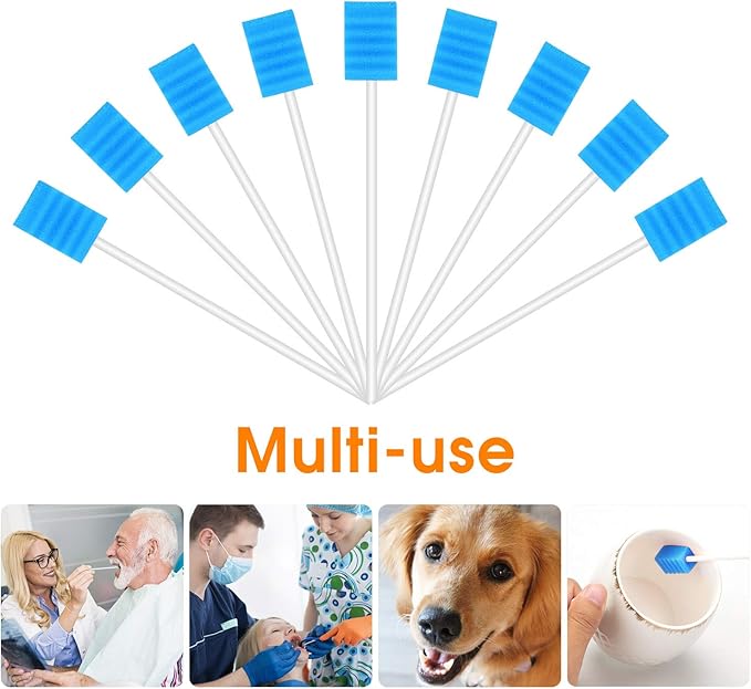 300 Pcs Oral Swabs-Unflavored & Sterile Disposable Dental Swabsticks for Mouth Cleaning- Individually Wrapped (Dental Blue)