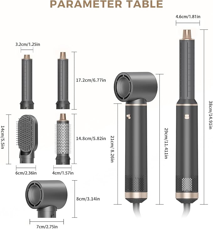 5-in-1 Hair Dryer Brush Set, Hot Air Curling Brush, Straightening Brush, Volumizing Brush