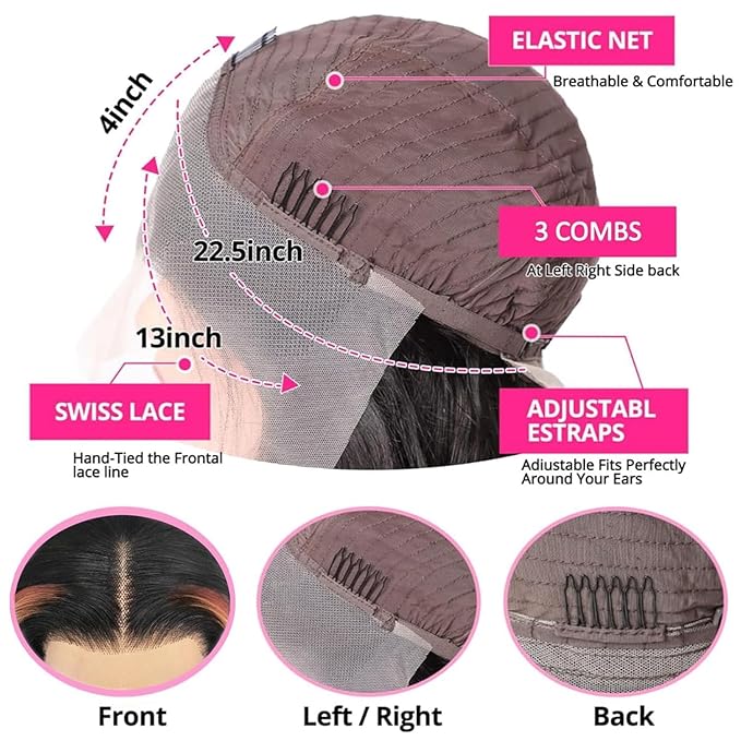 1B/Ginger and Blonde Skunk Stripe Straight Wigs Human Hair 13x4 Ginger Orange Blonde Highlight Lace Front Human Hair Colored Wig Glueless Pre Plucked With Baby Hair 180% Density 24 Inch for Women