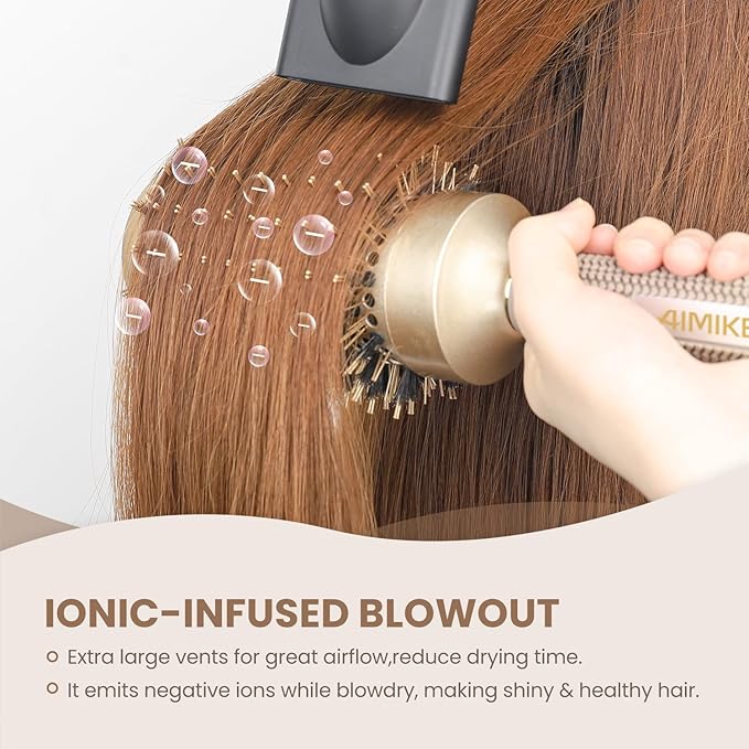 AIMIKE Hair Brush Set, Nano Thermal Ceramic & Ionic Tech Round Barrel Brush with Boar Bristles for Blow Drying, Enhance Texture for Styling, Curling and Shine, Includes 1 Tail Comb + 4 Hair Clips