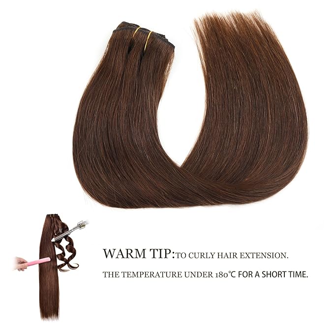 Clip In Human Hair Extensions,70g 7pcs Double Weft Silky Straight Remy Human Hair Clip Ins 14inch #4 Meduim Brown 100% Human Hair Clip In Hair Extensions
