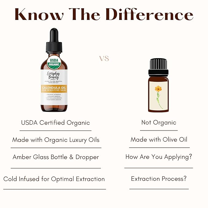 Organic Calendula Oil For Sensitive Skin - USDA Certified 100% Natural Plant Based, Lightweight & Unscented Gentle Soothing Oil For Sensitive Skin - For Face, Skin & All Over - 1 Fl Oz Glass & Dropper