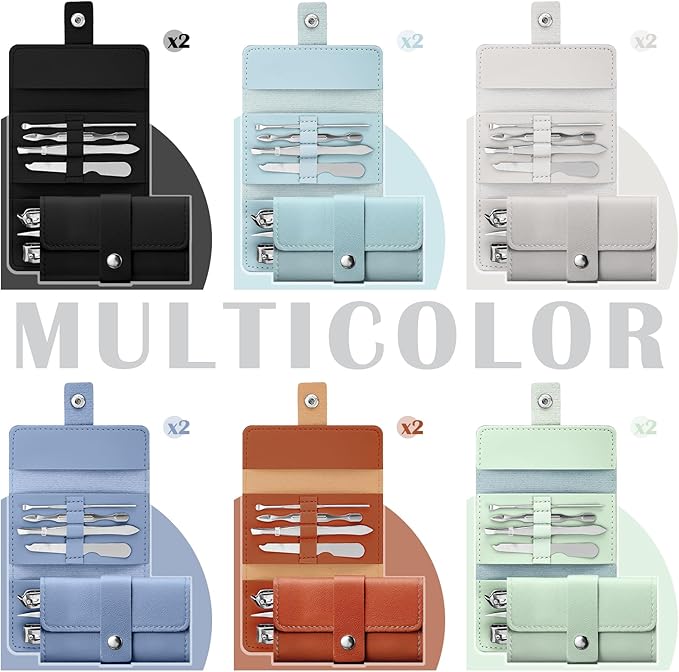 WILLBOND 12 Sets Manicure Set Nail Clippers Pedicure Kit 7 in 1 Stainless Steel Professional Pedicure Set Grooming Kits Nail Care Tools with Travel Case Multi Color(Morandi Colors)