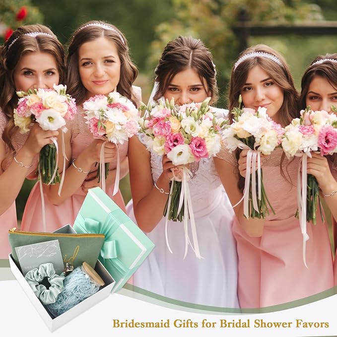 Irenare 8 Pcs Proposal Gifts Set Robes Makeup Bag Cup Cards Hair Tie Bracelet Diamond Pen Bridesmaid Gift Box (Light Green,Maid of Honor)