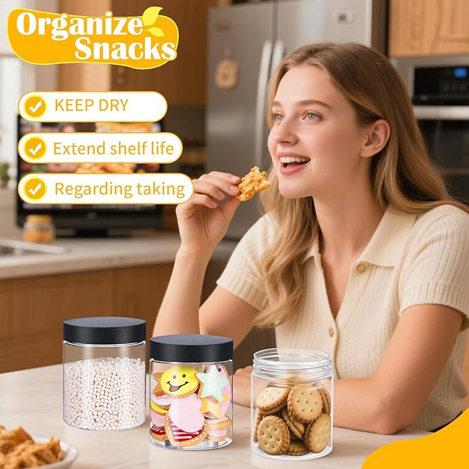 36 PCS 16 OZ Plastic Jars with Screw On Lids, Pen and Labels Refillable Empty Round Slime Cosmetics Containers for Storing Dry Food, Makeup, Slime, Honey Jam, Cream, Butter, Lotion, black